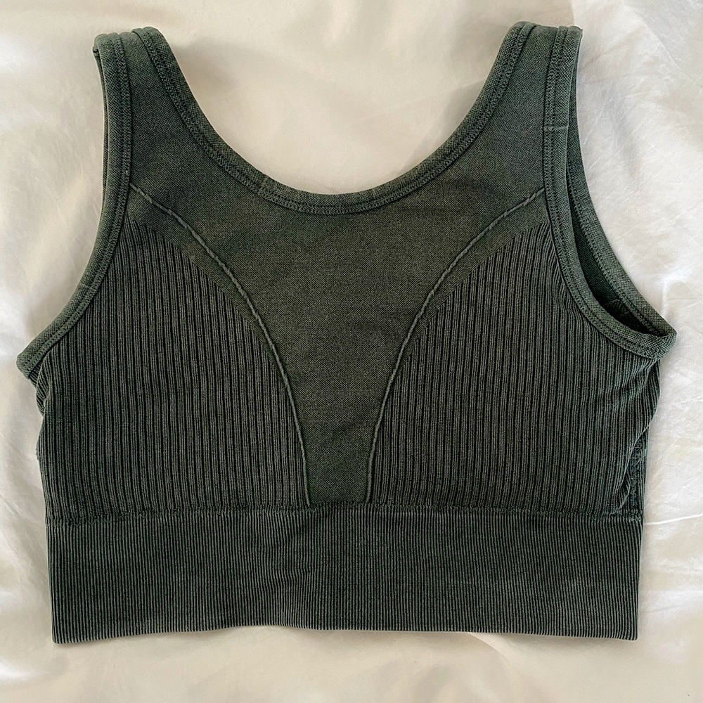 Mossy green workout bra top